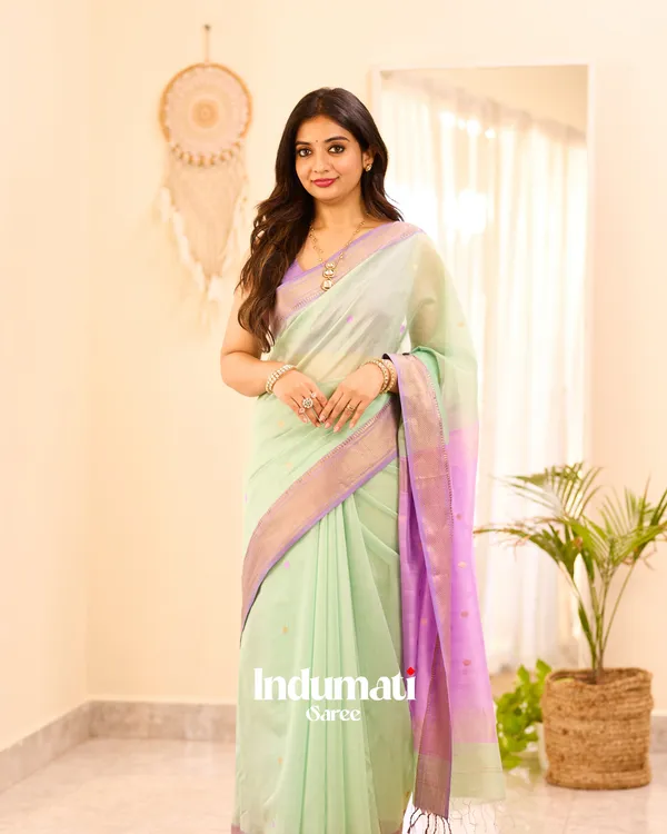 Light_Green_Color_Premium_Cotton_Silk_Saree_With_Classy_Blouse_and_tassels