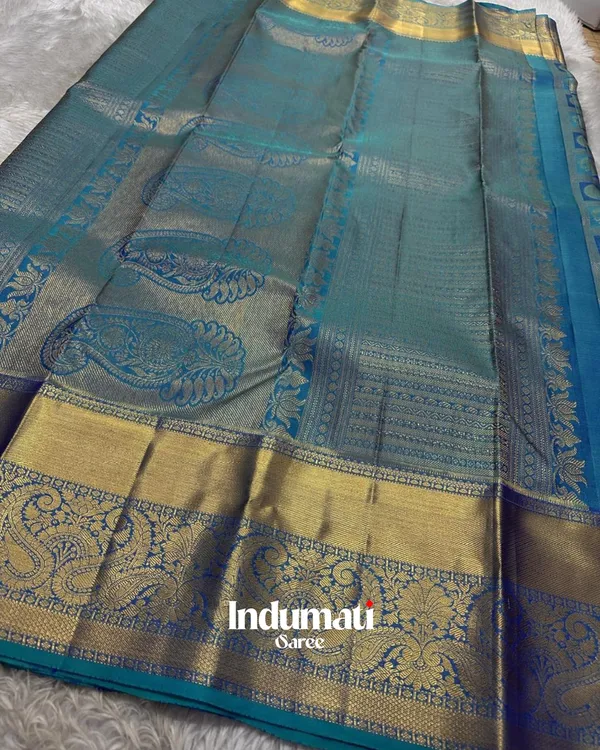 Bottle_Blue_Color_Latest_Drop_Soft_Banarasi_Silk_Saree_with_Pure_Golden_Zari_work_&_Classy_Blouse_Piece