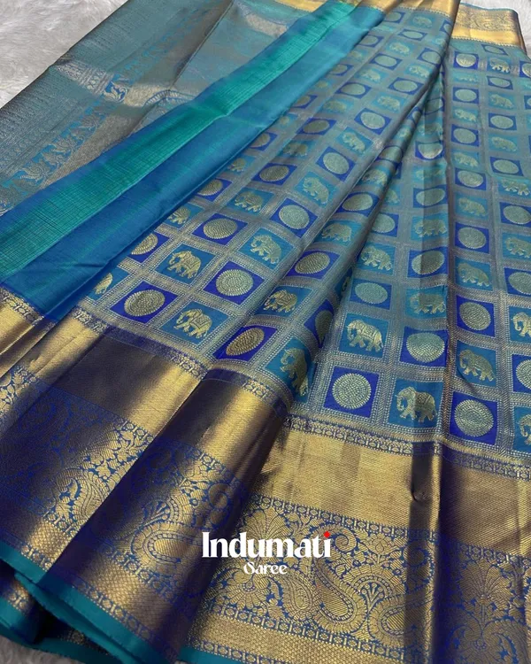 Bottle_Blue_Color_Latest_Drop_Soft_Banarasi_Silk_Saree_with_Pure_Golden_Zari_work_&_Classy_Blouse_Piece