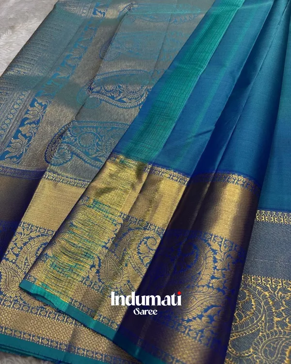 Bottle_Blue_Color_Latest_Drop_Soft_Banarasi_Silk_Saree_with_Pure_Golden_Zari_work_&_Classy_Blouse_Piece