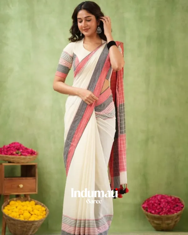 Ivory_Mulmul_Cotton_Saree_with_Pink_&_Black_Striped_Pallu_&_Matching_Ivory_Blouse_Piece