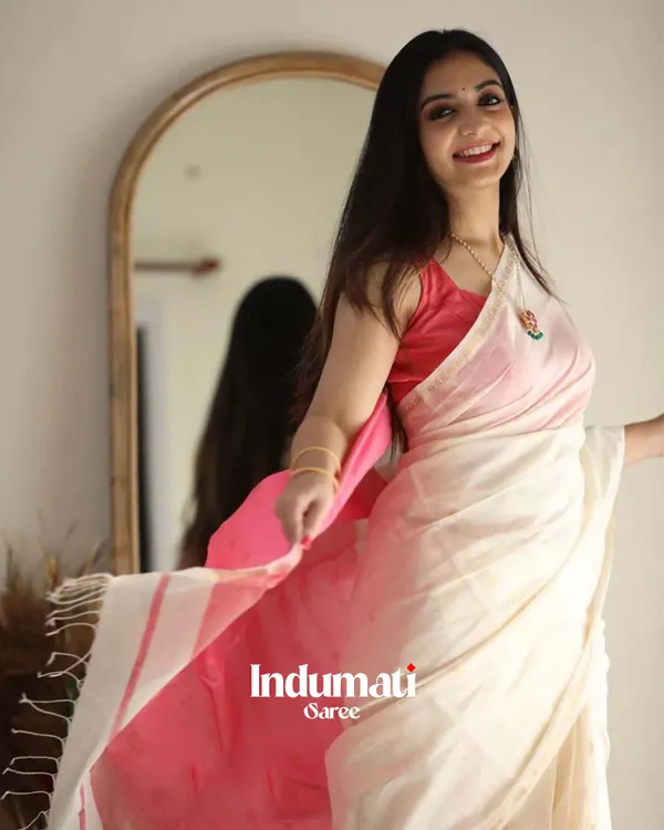 White_Color_Premium_Cotton_Silk_Saree_With_Classy_Blouse_and_tassels