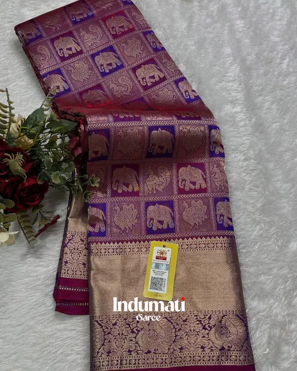 Wine_Color_Exclusive_Soft_Banarasi_Silk_Saree_with_Pure_Golden_Zari_work_&_Classy_Blouse_Piece
