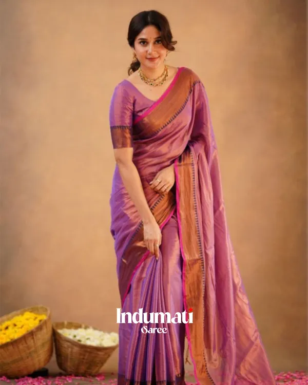 Lavender_Tissue_Cotton_Saree_with_Copper_Border_&_Blouse_Piece