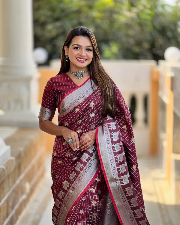 Maroon_Color_Updated_Edition_Soft_Banarasi_Silk_Saree_with_Classy_Bloue_Piece
