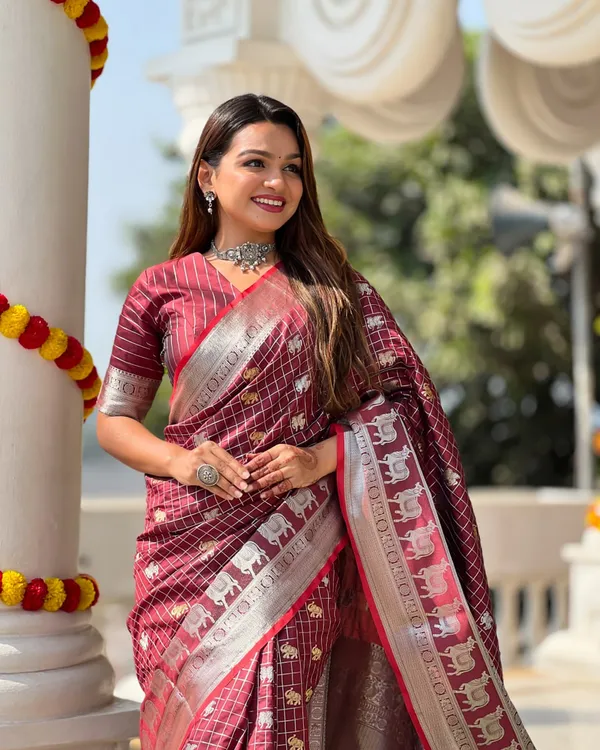 Maroon_Color_Updated_Edition_Soft_Banarasi_Silk_Saree_with_Classy_Bloue_Piece