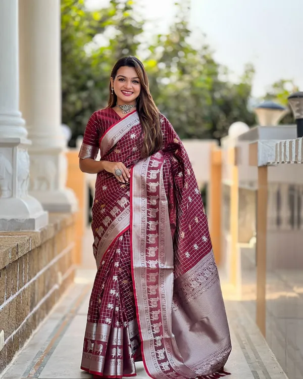 Maroon_Color_Updated_Edition_Soft_Banarasi_Silk_Saree_with_Classy_Bloue_Piece