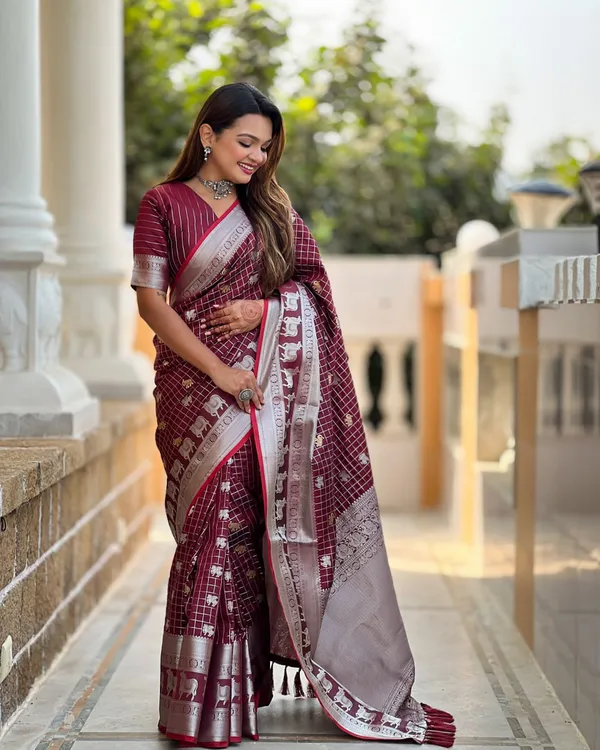 Maroon_Color_Updated_Edition_Soft_Banarasi_Silk_Saree_with_Classy_Bloue_Piece