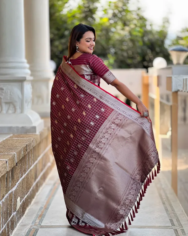 Maroon_Color_Updated_Edition_Soft_Banarasi_Silk_Saree_with_Classy_Bloue_Piece