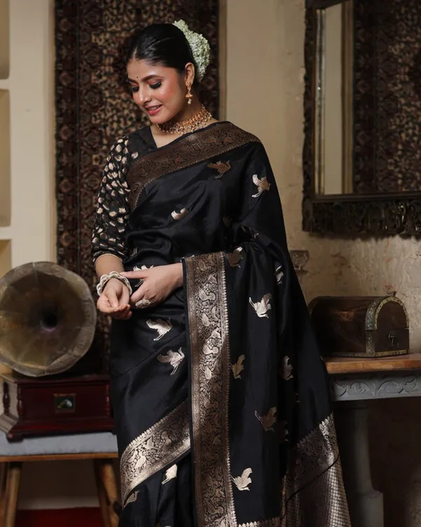 Black_Color_Just_Released_Soft_Banarasi_Silk_Saree_with_Classy_Bloue_Piece