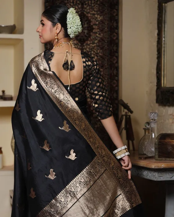 Black_Color_Just_Released_Soft_Banarasi_Silk_Saree_with_Classy_Bloue_Piece