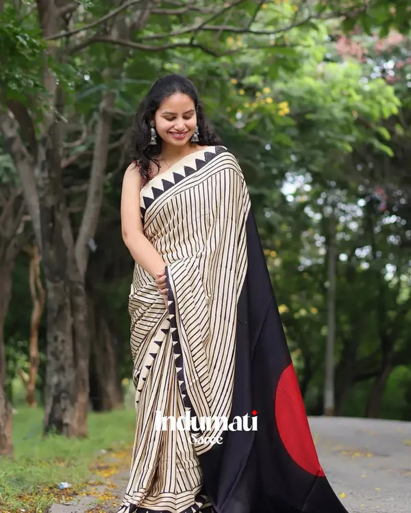 Cream_Color_Pure_Gajji_Soft_Silk_Ajrakh_Printed_Bandhej_Red_Bindi_Saree_with_Blouse_Piece