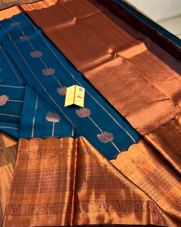 Navy_Blue__Color_Best_Seller_Soft_Banarasi_Silk_Saree_with_Pure_Golden_Zari_Work_&__Classy_Bloue_Piece