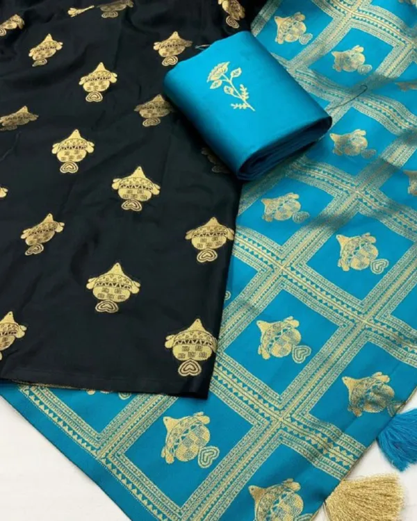 Black_And_Blue_Color_Just_Released_Soft_Banarasi_Silk_Saree_with_Classy_Bloue_Piece