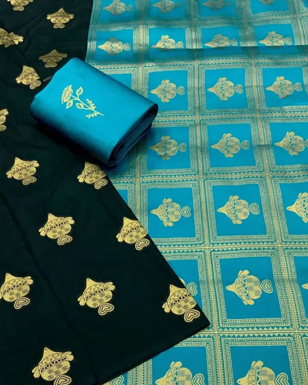Black_And_Blue_Color_Just_Released_Soft_Banarasi_Silk_Saree_with_Classy_Bloue_Piece