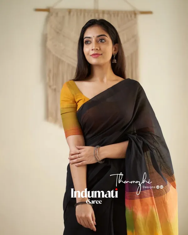 Megh_Agni_-_Deep_Black_Saree_with_Radiant_Saffron_Border-Pallu_&_Blouse_Piece