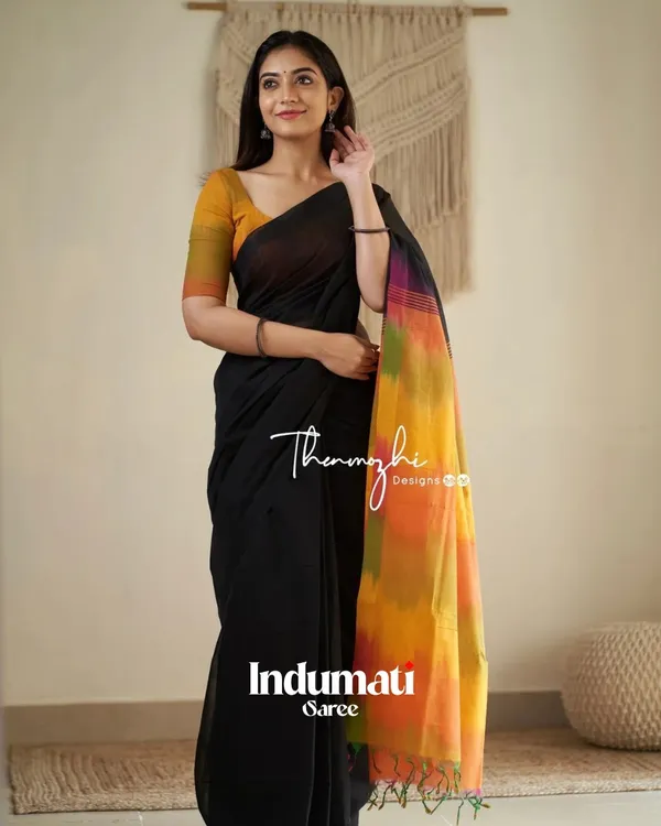 Megh_Agni_-_Deep_Black_Saree_with_Radiant_Saffron_Border-Pallu_&_Blouse_Piece