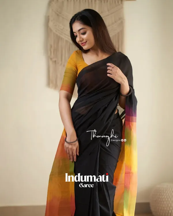 Megh_Agni_-_Deep_Black_Saree_with_Radiant_Saffron_Border-Pallu_&_Blouse_Piece