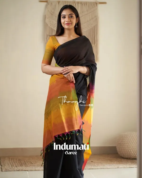 Megh_Agni_-_Deep_Black_Saree_with_Radiant_Saffron_Border-Pallu_&_Blouse_Piece