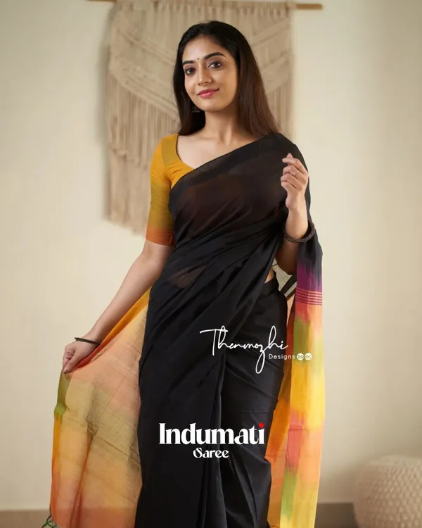 Megh_Agni_-_Deep_Black_Saree_with_Radiant_Saffron_Border-Pallu_&_Blouse_Piece