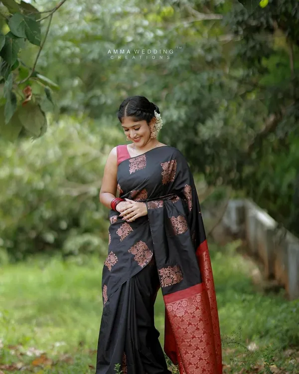 Black_Color_Just_In_Soft_Banarasi_Silk_Saree_with_Classy_Bloue_Piece
