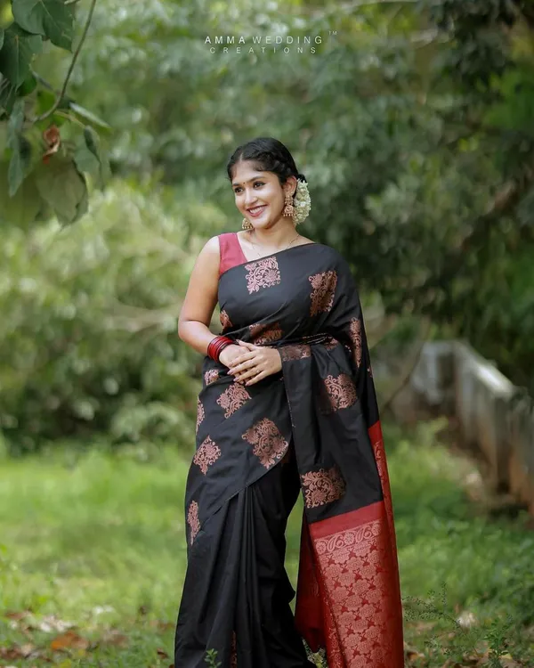 Black_Color_Just_In_Soft_Banarasi_Silk_Saree_with_Classy_Bloue_Piece