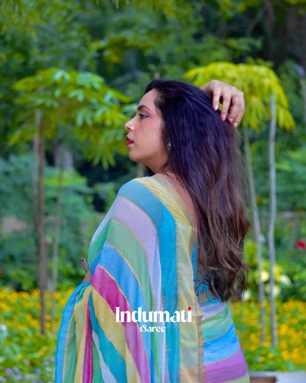 Swarna_Rekha_-_Sunshine_Stripes_Yellow-Blue-Green-White_Linen_Saree_with_Blouse_Piece
