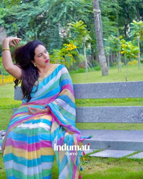Swarna_Rekha_-_Sunshine_Stripes_Yellow-Blue-Green-White_Linen_Saree_with_Blouse_Piece