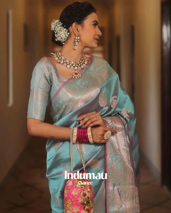 Sky_Blue_Color_New_DesignSoft_Banarasi_Silk_Saree_with_Classy_Blouse_Piece