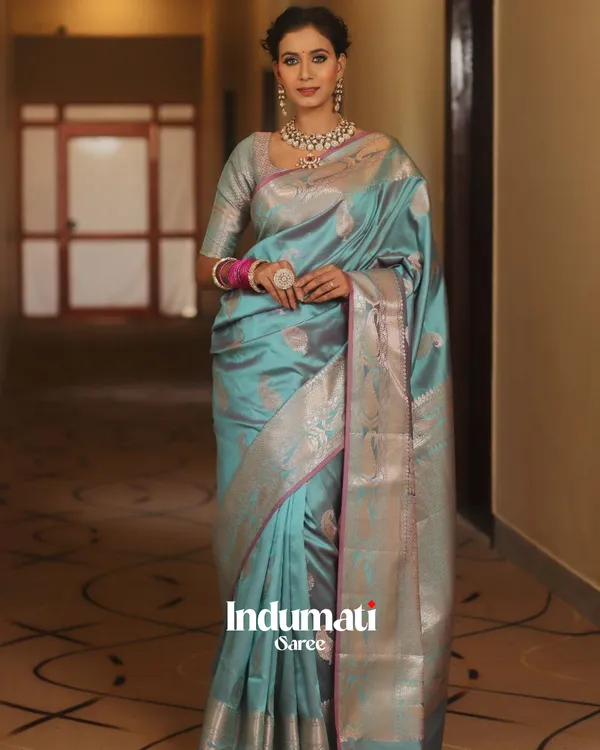 Sky_Blue_Color_New_DesignSoft_Banarasi_Silk_Saree_with_Classy_Blouse_Piece