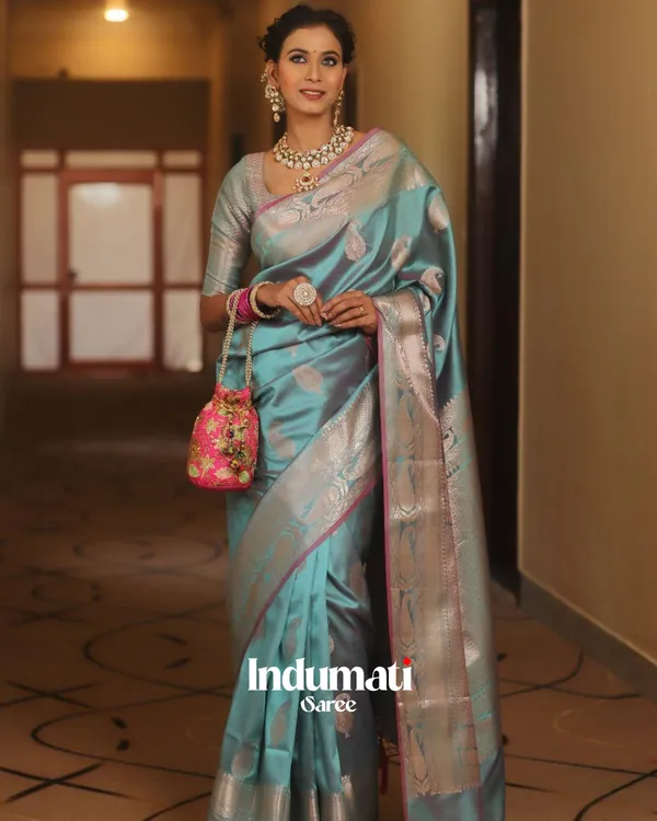 Sky_Blue_Color_New_DesignSoft_Banarasi_Silk_Saree_with_Classy_Blouse_Piece