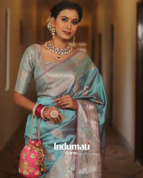 Sky_Blue_Color_New_DesignSoft_Banarasi_Silk_Saree_with_Classy_Blouse_Piece