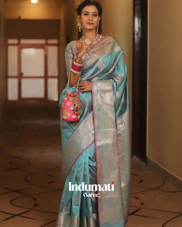 Sky_Blue_Color_New_DesignSoft_Banarasi_Silk_Saree_with_Classy_Blouse_Piece