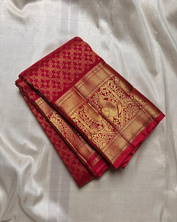 Red_Color_Just_Released_Soft_Banarasi_Silk_Saree_with_Pure_Golden_Zari_Work_&_Classy_Bloue_Piece