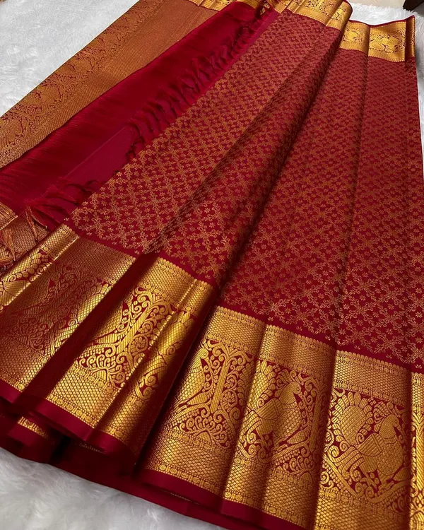 Red_Color_Just_Released_Soft_Banarasi_Silk_Saree_with_Pure_Golden_Zari_Work_&_Classy_Bloue_Piece