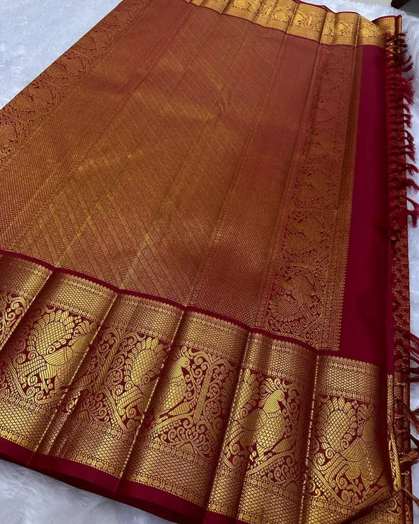 Red_Color_Just_Released_Soft_Banarasi_Silk_Saree_with_Pure_Golden_Zari_Work_&_Classy_Bloue_Piece