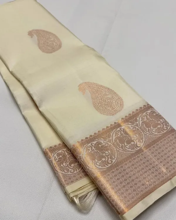 Cream_Color_Updated_Edition_Soft_Banarasi_Silk_Saree_with_Pure_Golden_Zari_Work_&_Classy_Bloue_Piece