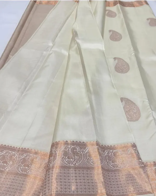Cream_Color_Updated_Edition_Soft_Banarasi_Silk_Saree_with_Pure_Golden_Zari_Work_&_Classy_Bloue_Piece