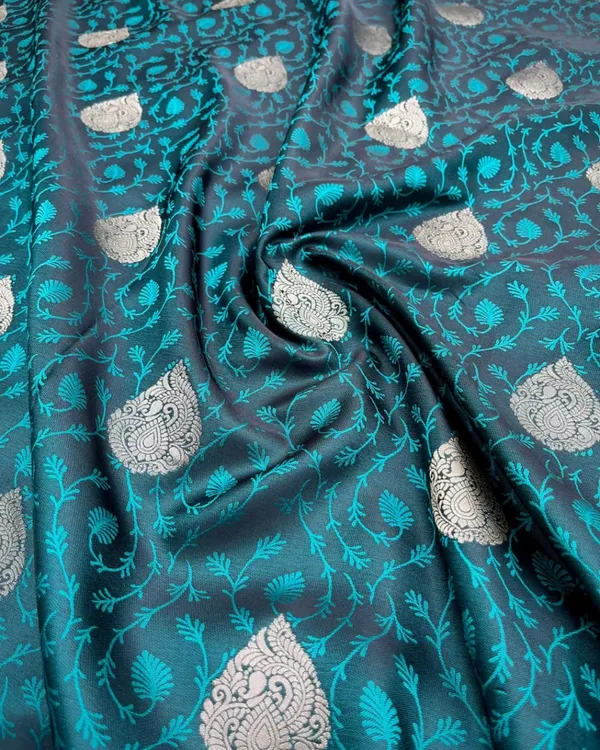 Bottle_Blue_Color_Best_Seller_Soft_Banarasi_Silk_Saree_with_Classy_Bloue_Piece