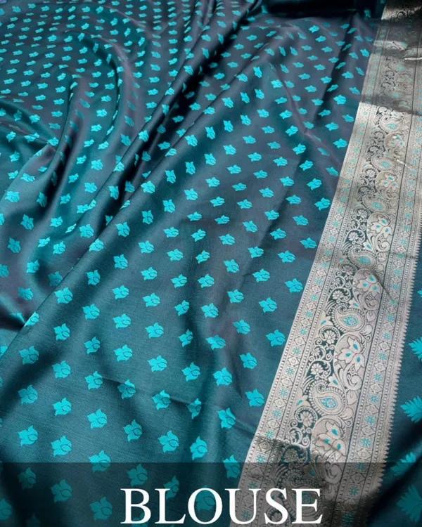 Bottle_Blue_Color_Best_Seller_Soft_Banarasi_Silk_Saree_with_Classy_Bloue_Piece