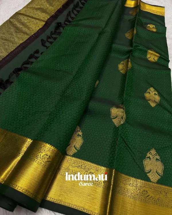 Green_Color_Latest_Arrival_Soft_Banarasi_Silk_Saree_with_Pure_Golden_Zari_work_&_Classy_Blouse_Piece