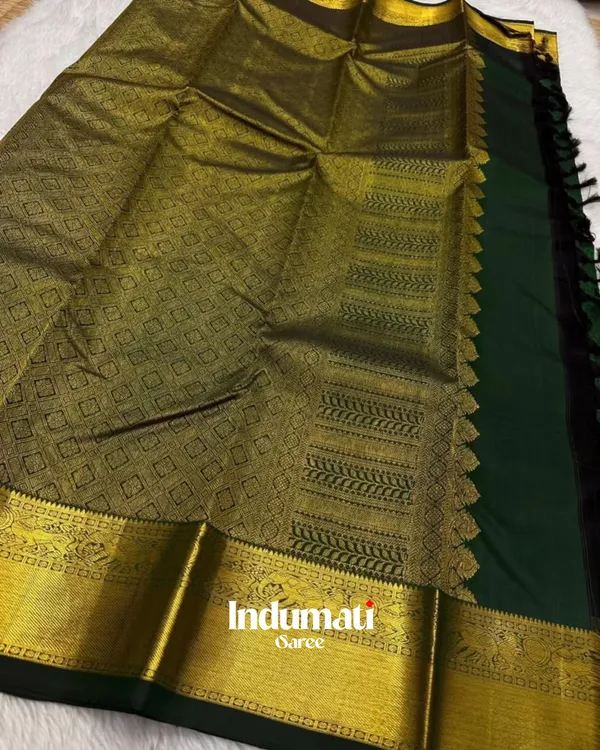 Green_Color_Latest_Arrival_Soft_Banarasi_Silk_Saree_with_Pure_Golden_Zari_work_&_Classy_Blouse_Piece