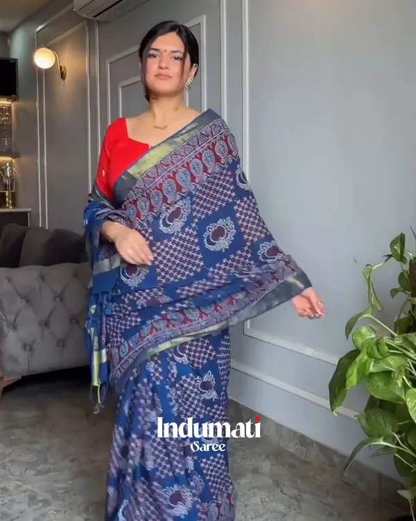 Ocean_Flame_-_Navy_Blue_Linen_Saree_with_Fiery_Red_Blouse