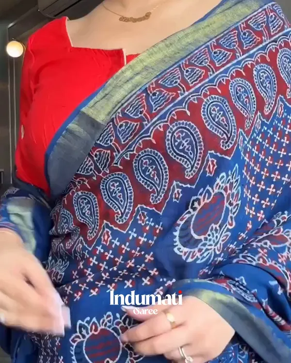 Ocean_Flame_-_Navy_Blue_Linen_Saree_with_Fiery_Red_Blouse