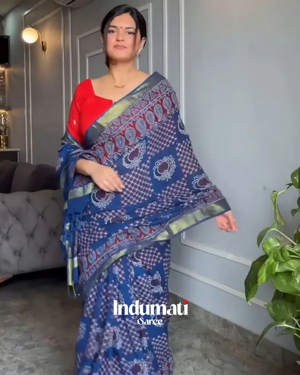 Ocean_Flame_-_Navy_Blue_Linen_Saree_with_Fiery_Red_Blouse
