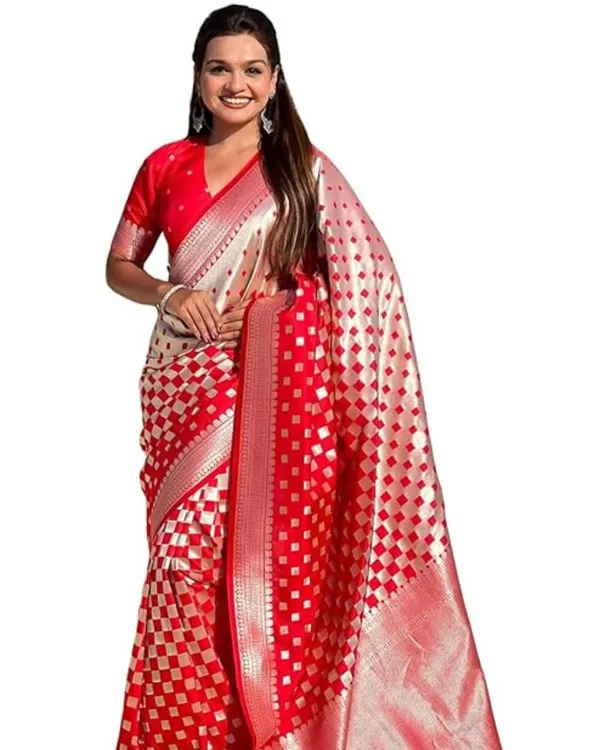 Red_Color_In_Demand_Soft_Banarasi_Silk_Saree_with_Classy_Bloue_Piece