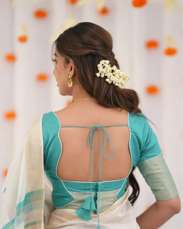 White_Color_Recent_Drop_Soft_Banarasi_Silk_Saree_with_Classy_Bottle_Blue_colorBlouse_Piece