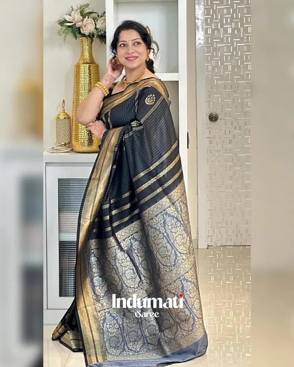 Black_Color_Fresh_Arrival_Soft_Banarasi_Silk_Saree_with_Classy_Blouse_Piece