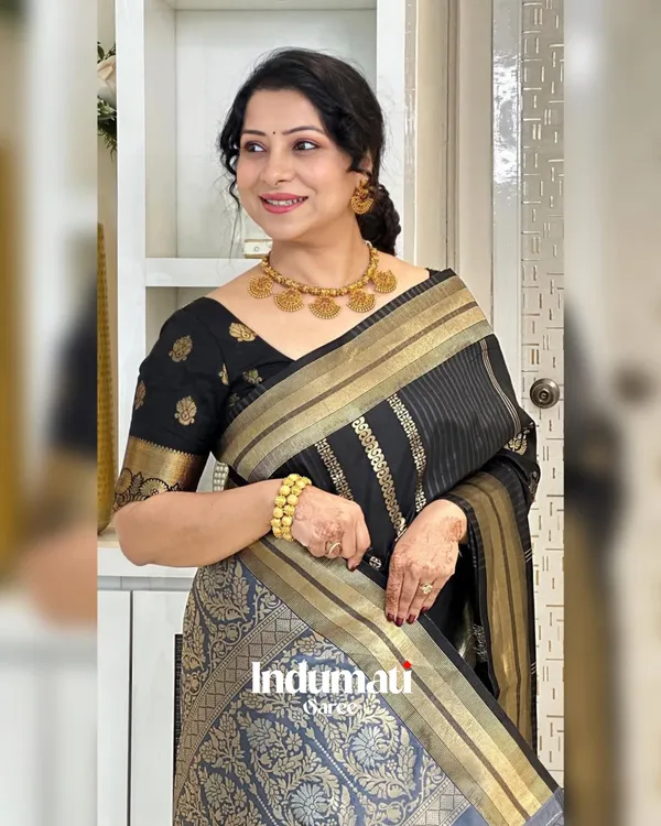Black_Color_Fresh_Arrival_Soft_Banarasi_Silk_Saree_with_Classy_Blouse_Piece