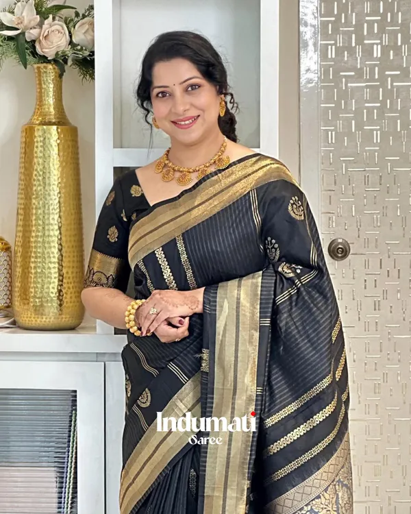 Black_Color_Fresh_Arrival_Soft_Banarasi_Silk_Saree_with_Classy_Blouse_Piece